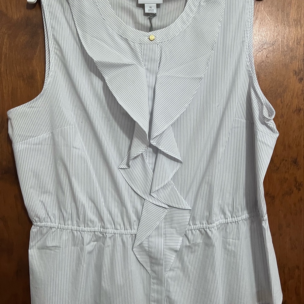 Liz Claiborne White and Blue Striped Ruffle Blouse